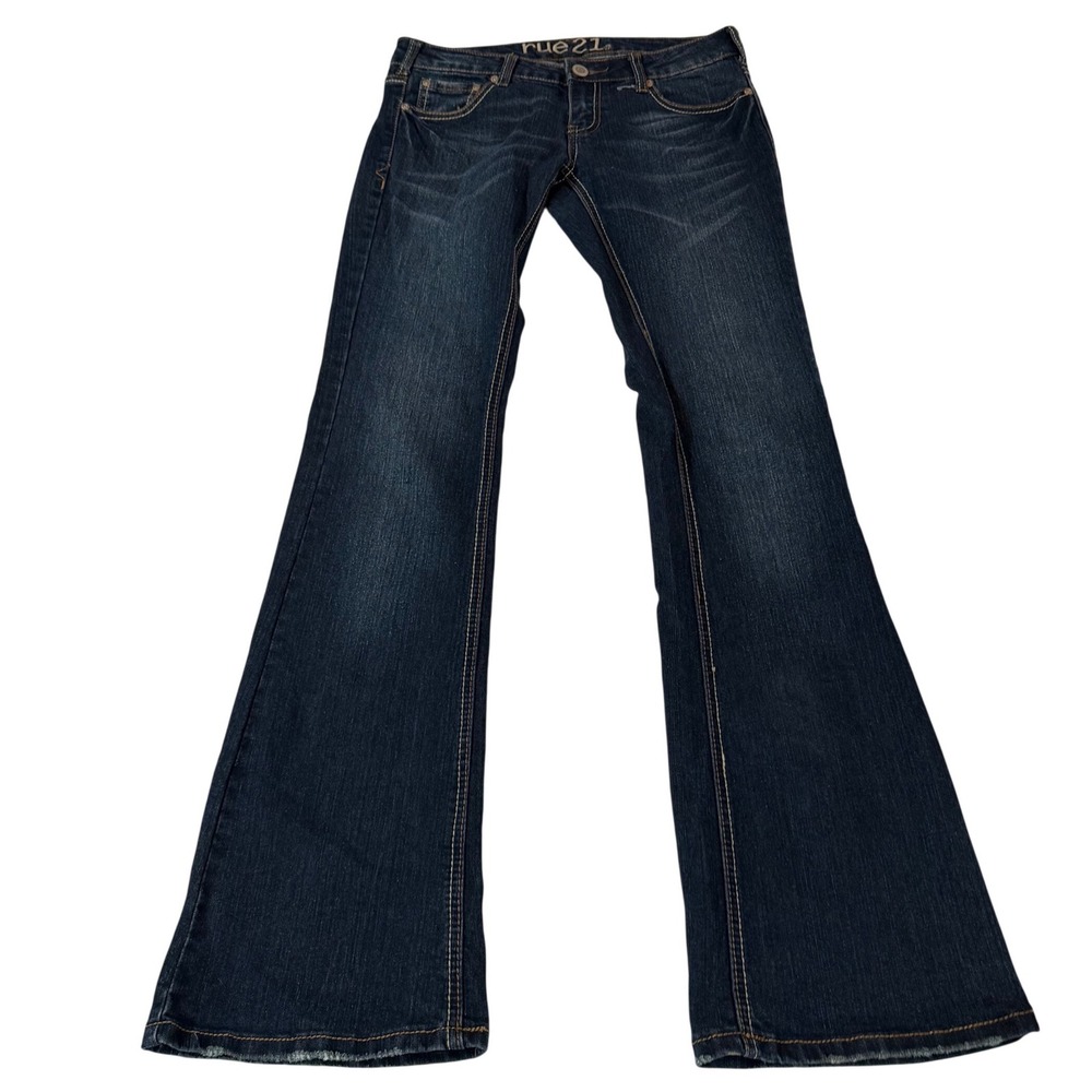 Rue21 Women's Dark Wash Flare Jeans Low Rise Y2K Style Size 32x34 Stretch Denim - Picture 2 of 8